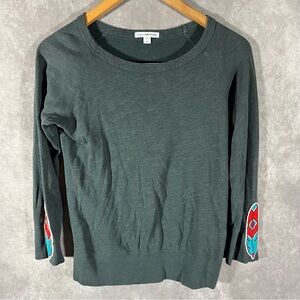 James Perse Shirt Women 0 Gray Custom Die Trying Feather Patches Long Sleeve‎